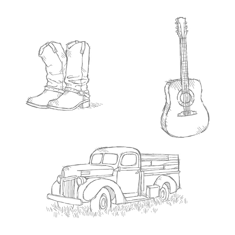 boots guitar country stamps