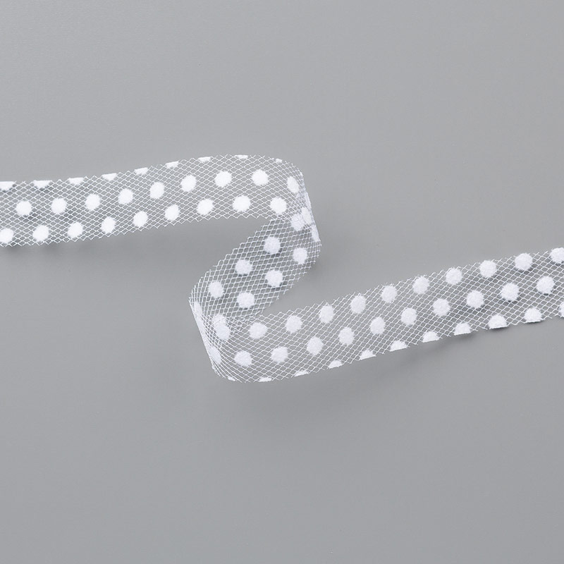 5/8" white polka dot tulle ribbon